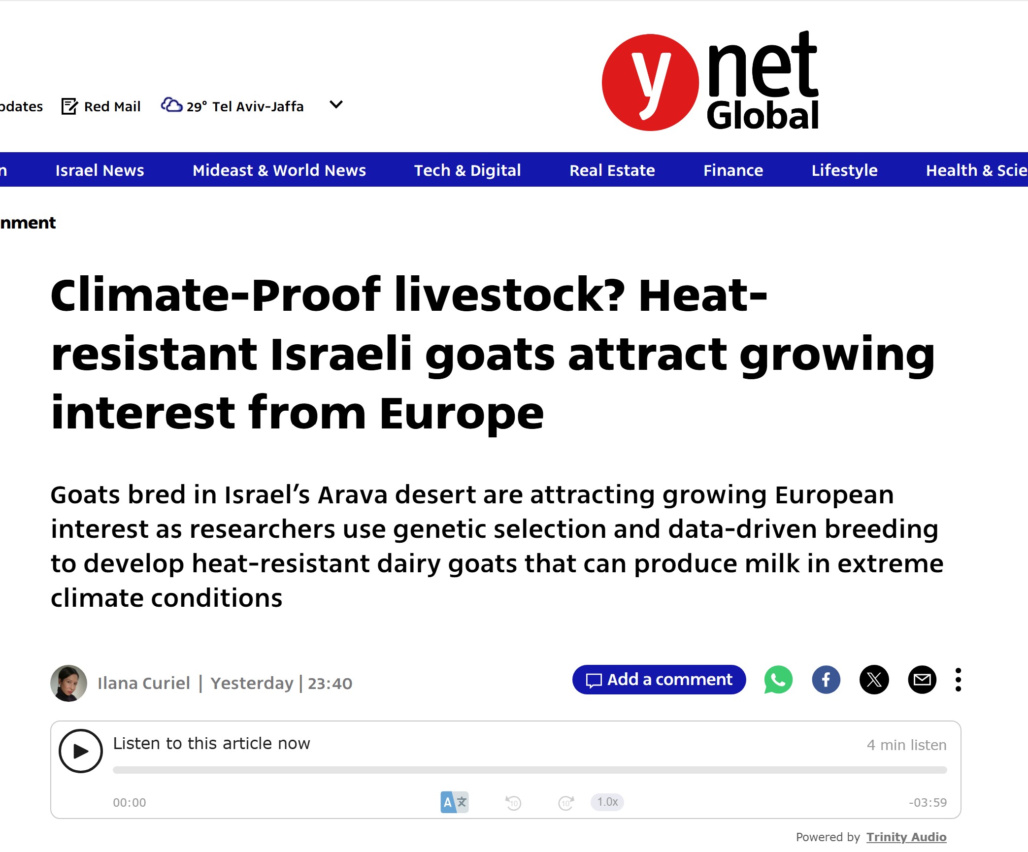 ynet Climate-Proof livestock? Heat-resistant Israeli goats attract growing interest from Europe